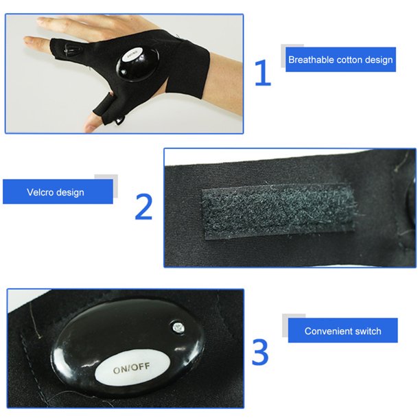 Guantes De Pesca Guante sin dedos Linterna de algodón transpirable Antorcha Regalos para hombres (mano derecha) Hugtrwg Para Estrenar