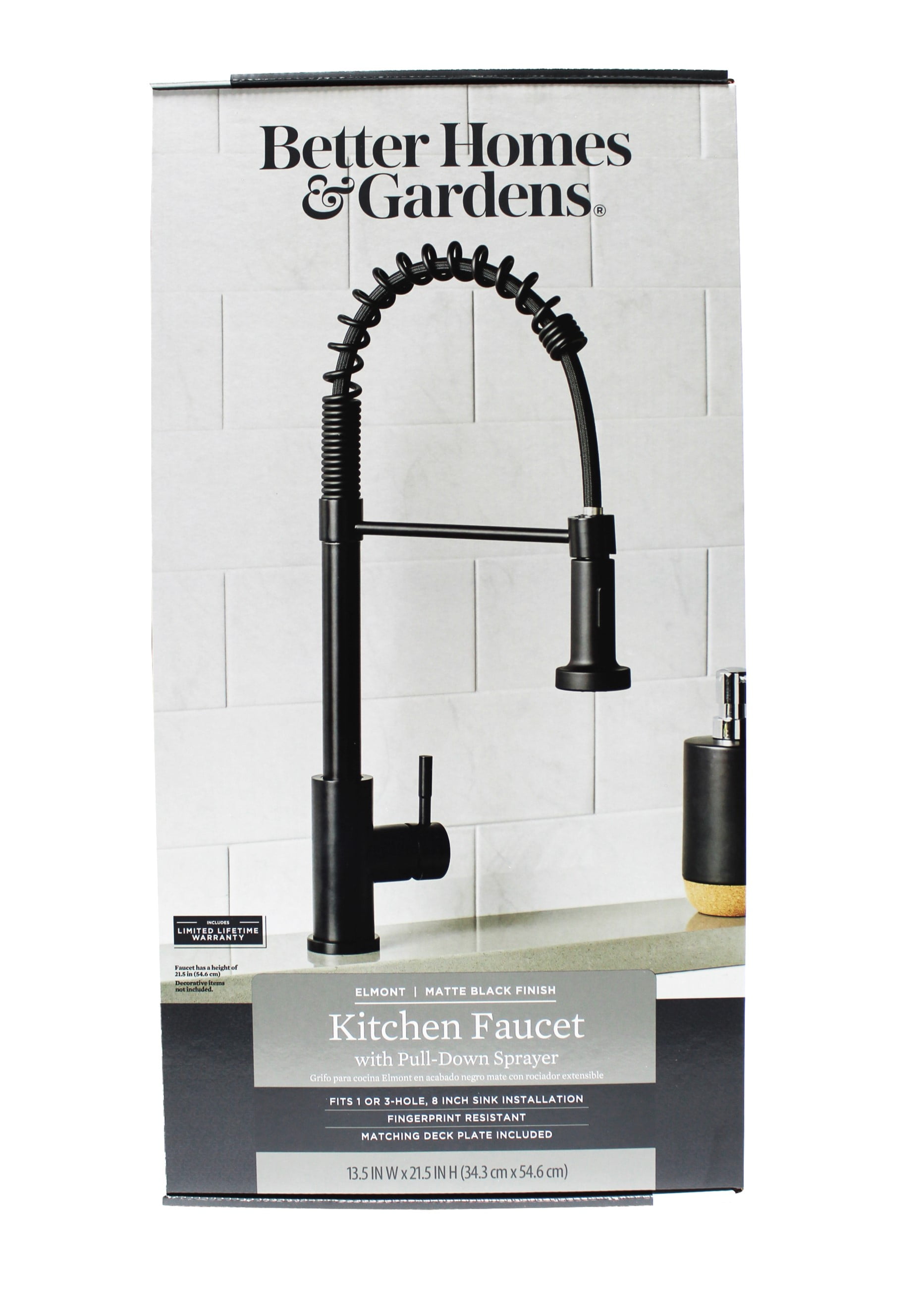Better Homes & Gardens Elmont Single Handle Pull-Down Kitchen Faucet with Spring Neck, Matte Black