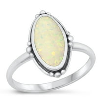 CHOOSE YOUR COLOR White Simulated Opal Oxidized Ring .925 Sterling Silver Band CZ Female Size 8