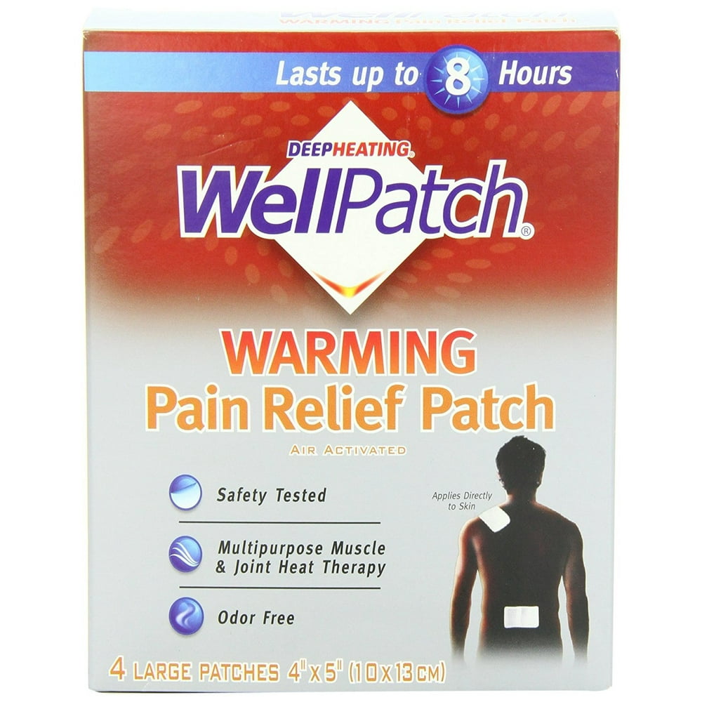 WellPatch Warming Pain Relief Heat Patch, 4 large patches, 5"x4" (13x10 cm) each