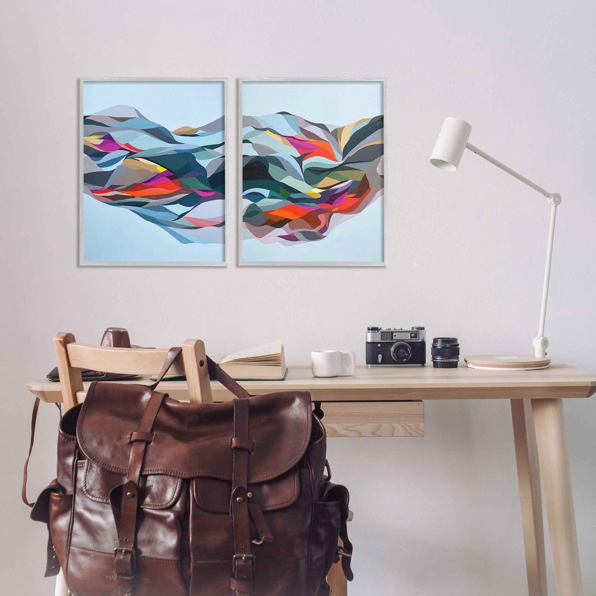 Stupell Industries Patterned Mountain Abstraction Abstract Painting Gray Framed Art Print Wall Art, 16 x 20, Set of 2