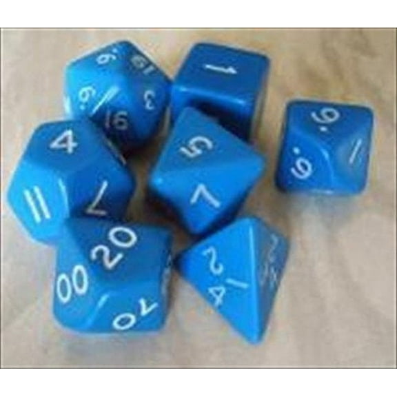 Koplow Games Jumbo Polyhedral 7-Die Games Dice Set 23mm-28mm - Blue with White Numbers #05856