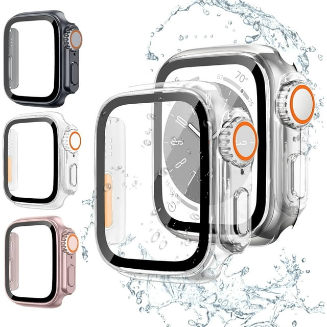 WWS-3Pcs Screen Protector for Apple Watch Case 45mm 44mm 40mm 41mm,Ultra Style Hard Case+Tempered Glass Screen Protector,Rugged iwatch Bumper Cover for Apple Watch Series 8 Cases 7 SE 6 5 4