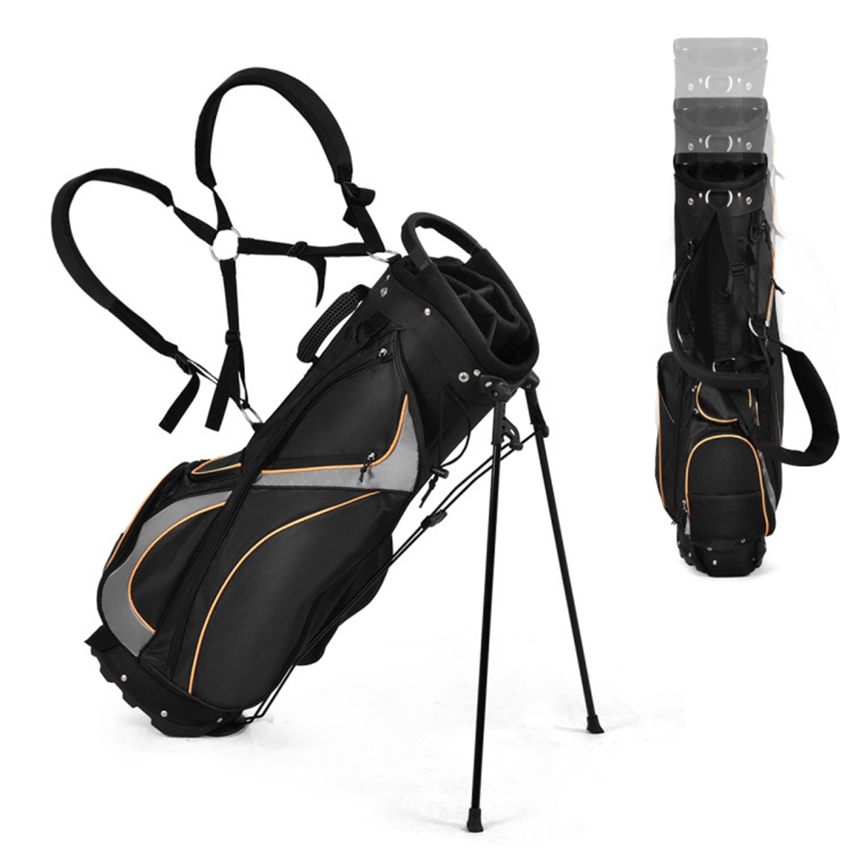 Water-Resistant Golf Stand Bag - 420D Nylon with 3-Way Dividers 7 Zipper Pockets Backpack Straps & Aluminum Foot Support Black 5 lbs