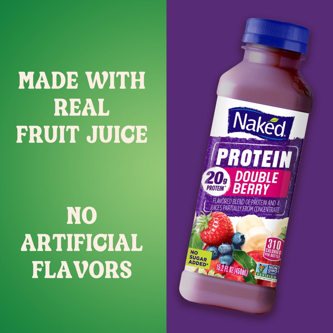 (2 pack) Naked Juice Protein Double Berry Fruit Flavored Juice Smoothie Blend, 15.2 fl oz
