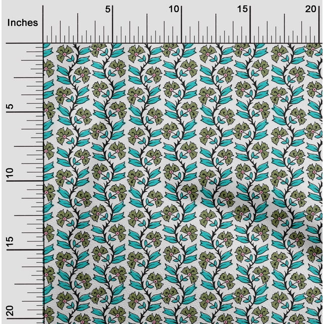 oneOone Cotton Flex Fabric Leaves & Floral Block Decor Fabric Printed BTY 40 Inch Wide