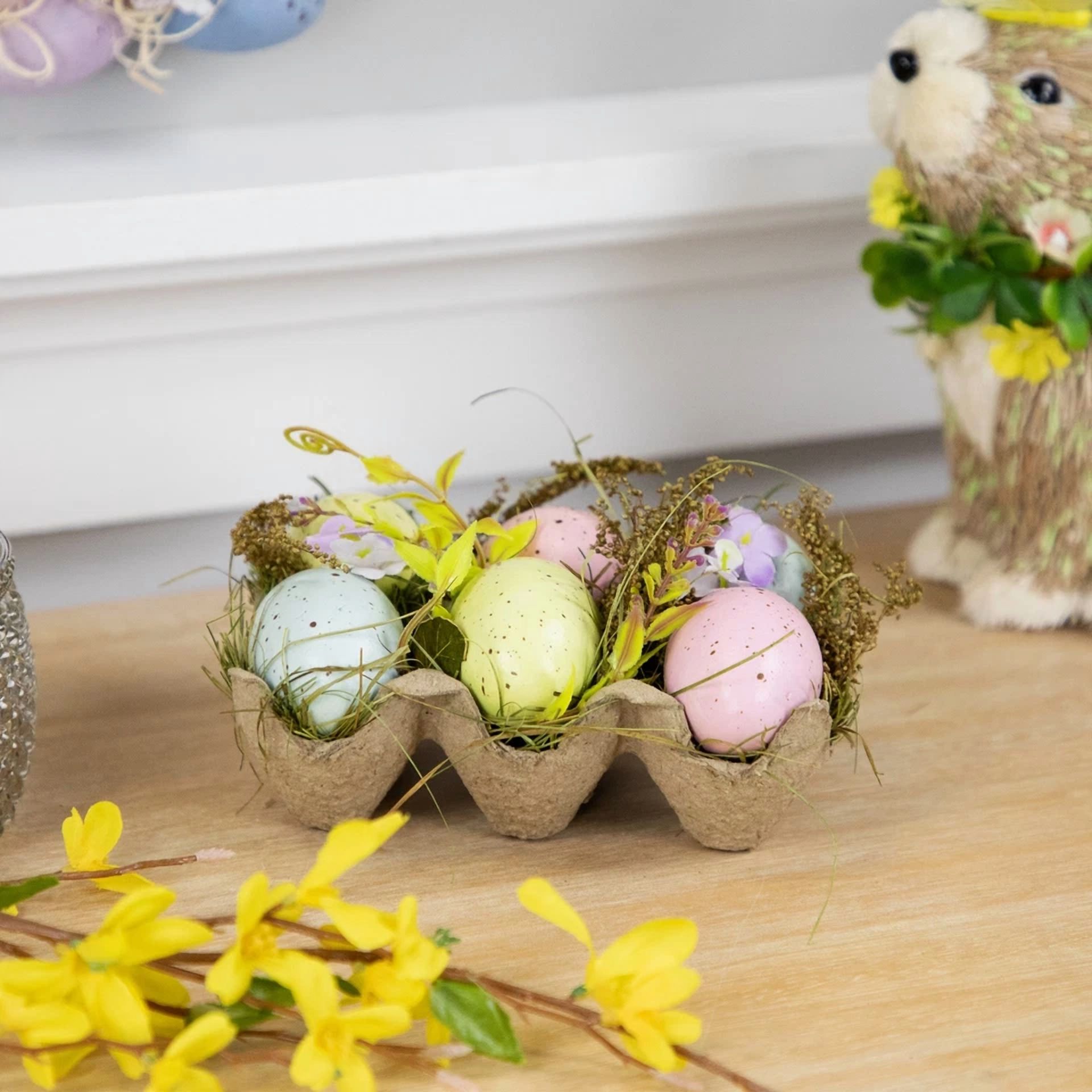 CRESTIN- Northlight Speckled Easter Eggs With Carton Decoration - 6" - Set Of 6