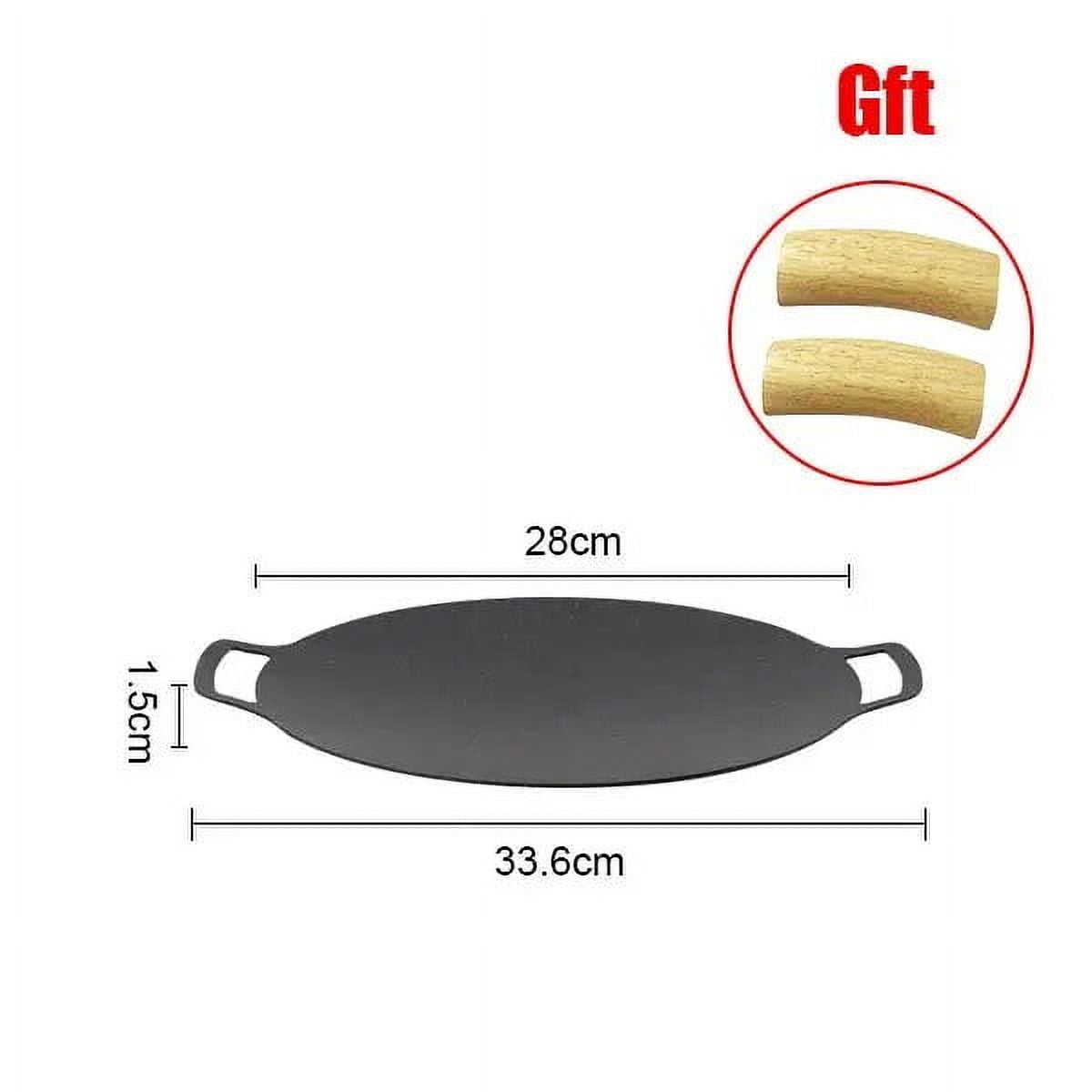 Korean BBQ Grill Pan Smokeless Round Griddle Pan Barbecue Plate Indoor Outdoor Grilling Frying Pan with Heat-resistant holder