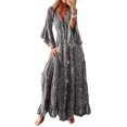 thumbnail image 1 of Vestido De Mujer Bohemio vestido largo botón dama Maxi vestido estampado manga acampanada traje de playa Ygjytge Gris L para Mujer, 1 of 9