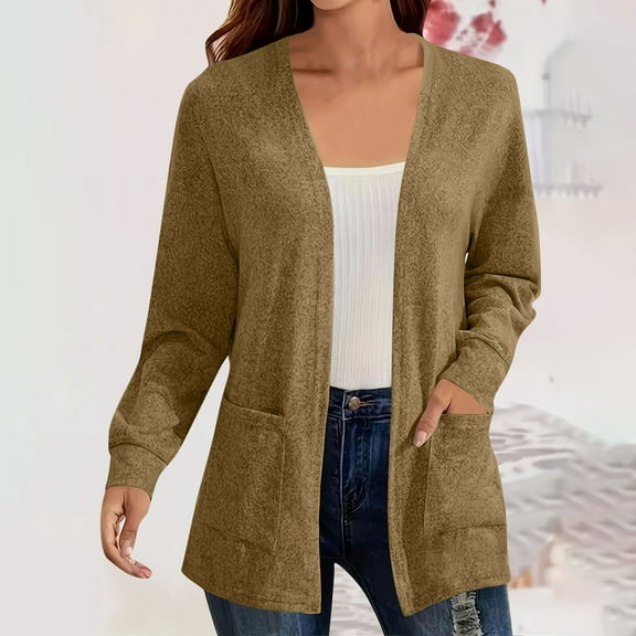 DAFPZW Cardigan Sweaters for Women, Solid Color Long Sleeve Open Front Lightweight Cardigans With Pockets