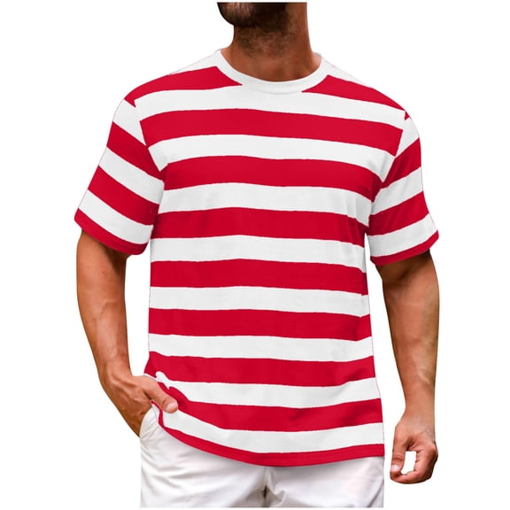 LMOIPLI Men's Striped Short Sleeve T-Shirt Classic Crew Neck Casual Tee Breathable Summer Graphic Top for Daily Wine XXXXL
