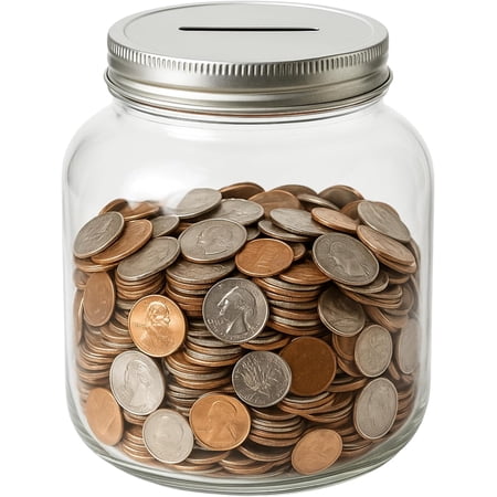 Half Gallon Glass Coin Bank Piggy Bank with Slotted Lid – Holds Over $1,450 in Coins – Tip Jar, Donation Collector, Raffle Ticket Holder – Made in USA