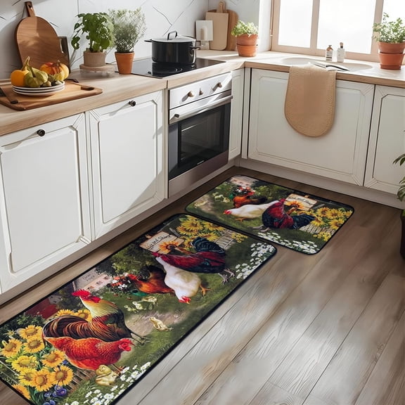 Kitchen Rugs,Non Skid Washable Microfiber mats for Kitchen Floor, Vintage Farmhouse Kitchen Cushioned Runner Rug Decor Sets of 2,Size 17"x 47" 17"x 30",Kitchen Rules White