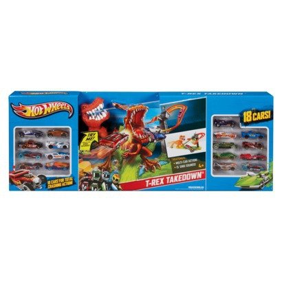 Hot Wheels T Rex Takedown Playset With 18 Cars Walmart Com Walmart Com