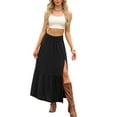 thumbnail image 2 of INSPIRE CHIC Summer Casual Tiered Skirt for Women's High Waist Side Slit A Line Long Skirts XS Black, 2 of 6