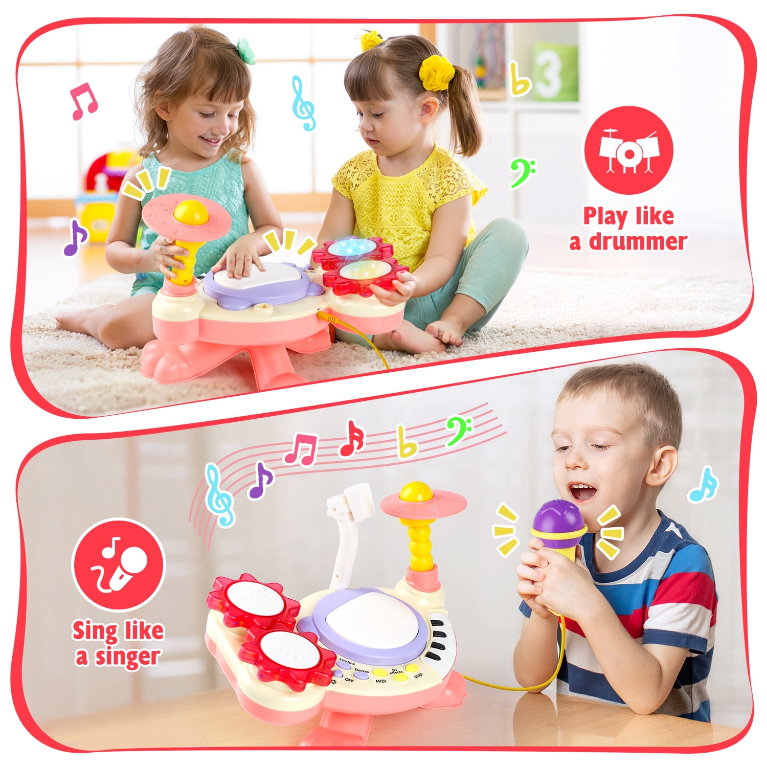 HopeRock Baby Toys, Toddler Drum Set for Ages 1 2 3 4, Baby Drum Toys for Ages 2-4 Years Old,with Light up and Music Instruments Birthday Gift for Toddlers.