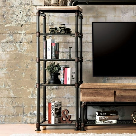 City Chic Pier Cabinet - Furniture of America Jarod Industrial Pier Cabinet in Antique Black