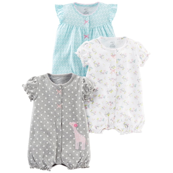 Romper Simple Joys de Carter's Baby Girls, paquete de 3, 0-3 meses
