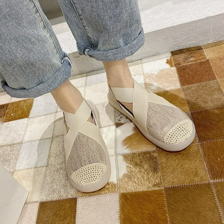 

AXXD Women Beige Sandals Clearance 7 Summer Mesh Surface Casual Shoes Shallow Mouth Flat Comfortable Sandals