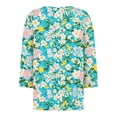 thumbnail image 4 of WTOBBY Ladies Casual Fashion V-Neck Top Featuring Floral Print, Loose Fit, and 3/4 Sleeve, Great for Spring Fall Transitions, Weekend Activities, and Daily Wear,Cyan L, 4 of 5
