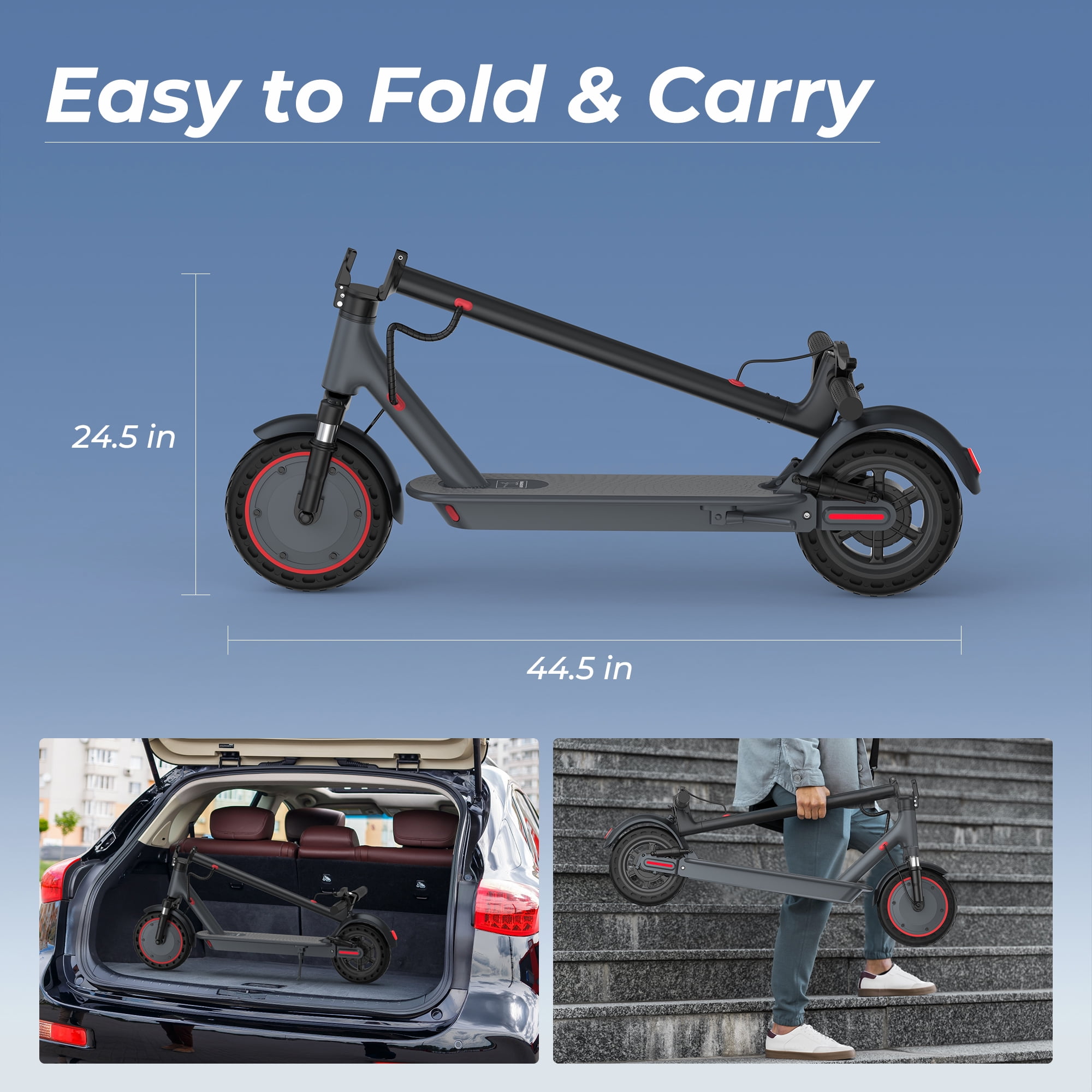 AOVOPRO TMAX 500W 10' Foldable Electric Scooter, 21 mph Top Speed with Dual Braking System and Shock Absorption UL2272