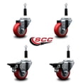 thumbnail image 2 of 3 Inch Red Poly Wheel Swivel 7/8 Inch Expanding Stem Caster Set 2 Brakes SCC, 2 of 2