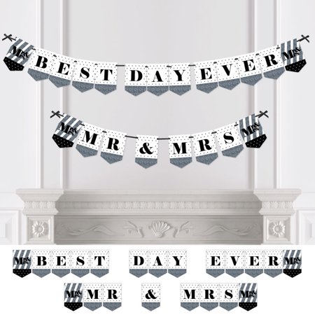 Mr. & Mrs. - Silver - Wedding & Bridal Shower Bunting Banner - Silver Party Decorations - Best Day Ever Mr &