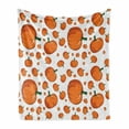 thumbnail image 1 of Harvest Soft Flannel Fleece Throw Blanket, Halloween Inspired Pattern Vivid Cartoon Style Plump Pumpkins Vegetable, Cozy Plush for Indoor and Outdoor Use, 70" x 90", Orange Green White, by Ambesonne, 1 of 6