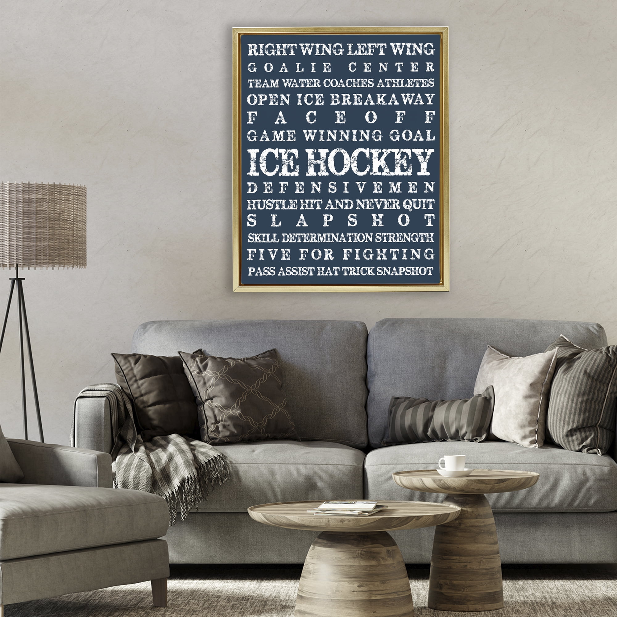 Stupell Industries Ice Hockey Expressions Gold Framed Floater Canvas Wall Art, design by Melody Hogan