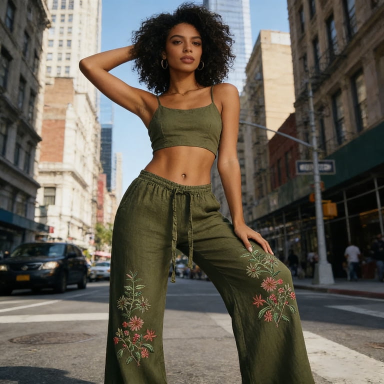 Wide Leg Pants for Women, High Waist Elastic Waist Linen Pants