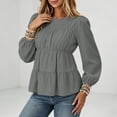 thumbnail image 5 of Hurxie Womens Puff Long Sleeve Babydoll Tops Summer Peplum Pleated T Shirts Casual Loose Fit Flowy Blouses Gray,S, 5 of 8