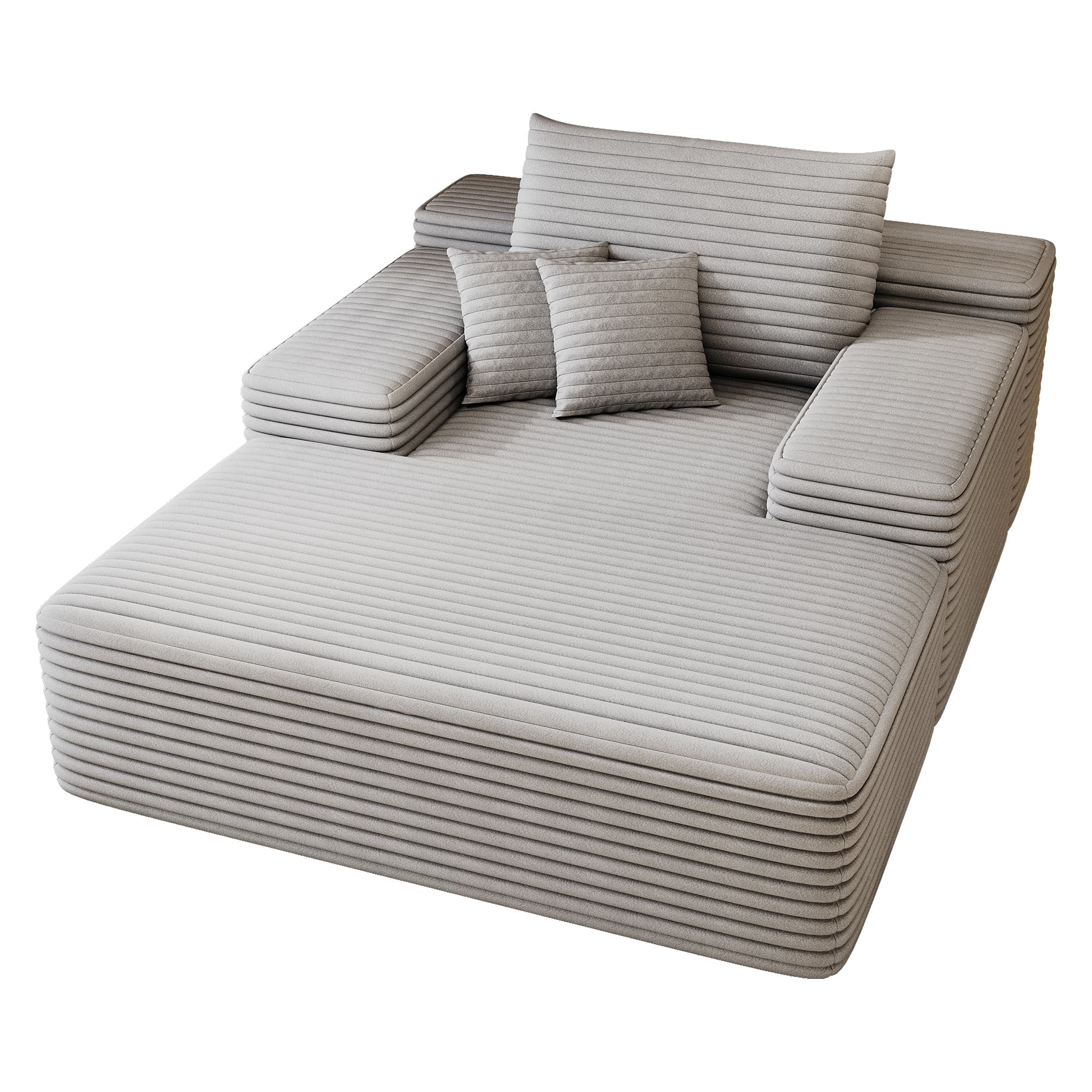 Leumius Oversized Chaise Lounge Chair Indoor Furniture, No Assembly Required, Plush Corduroy Upholstered Sofa Bed Cozy Sleeper Couch for Living Room, Bedroom, Grey