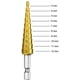thumbnail image 5 of Broca escalonada cónica HSS con revestimiento de titanio, ranurada para madera, metal, acero inoxidable, dorado Ormromra ZSY-0443, 5 of 5