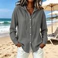thumbnail image 4 of VBVC Women's Cotton Linen Button Down Shirts , Ladies' Long Sleeve Hooded Tops , Casual Drawstring Hoodies For Women, M-2XL, 4 of 9