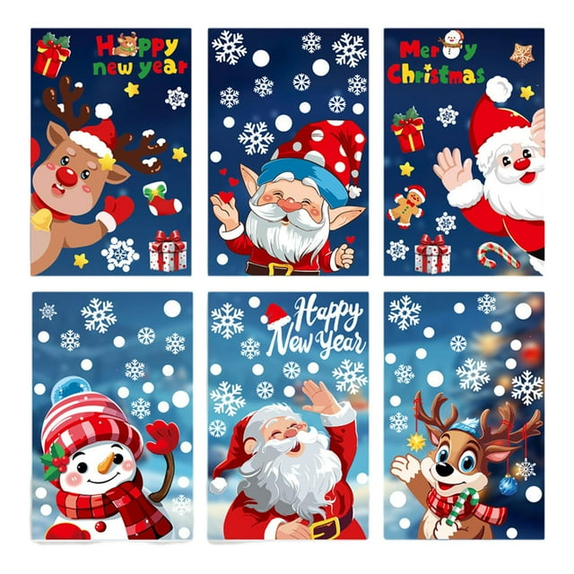 6 piezas de pegatinas navideñas para ventana, calcomanías reutilizables, decoración de pared DIY