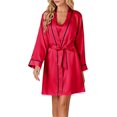 thumbnail image 5 of Women's 3pcs Satin Pajamas Set Cami Top and Shorts Sleepwear PJs Set with Robe,Red, 5 of 5