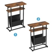 Narrow Small Side Table for Small Spaces - Slim End Table with Magazine Rack - 2 in 1 Narrow End Table Living Room - Skinny Bedside Table Nightstand Bedroom Thin Side Table, Rustic Brown