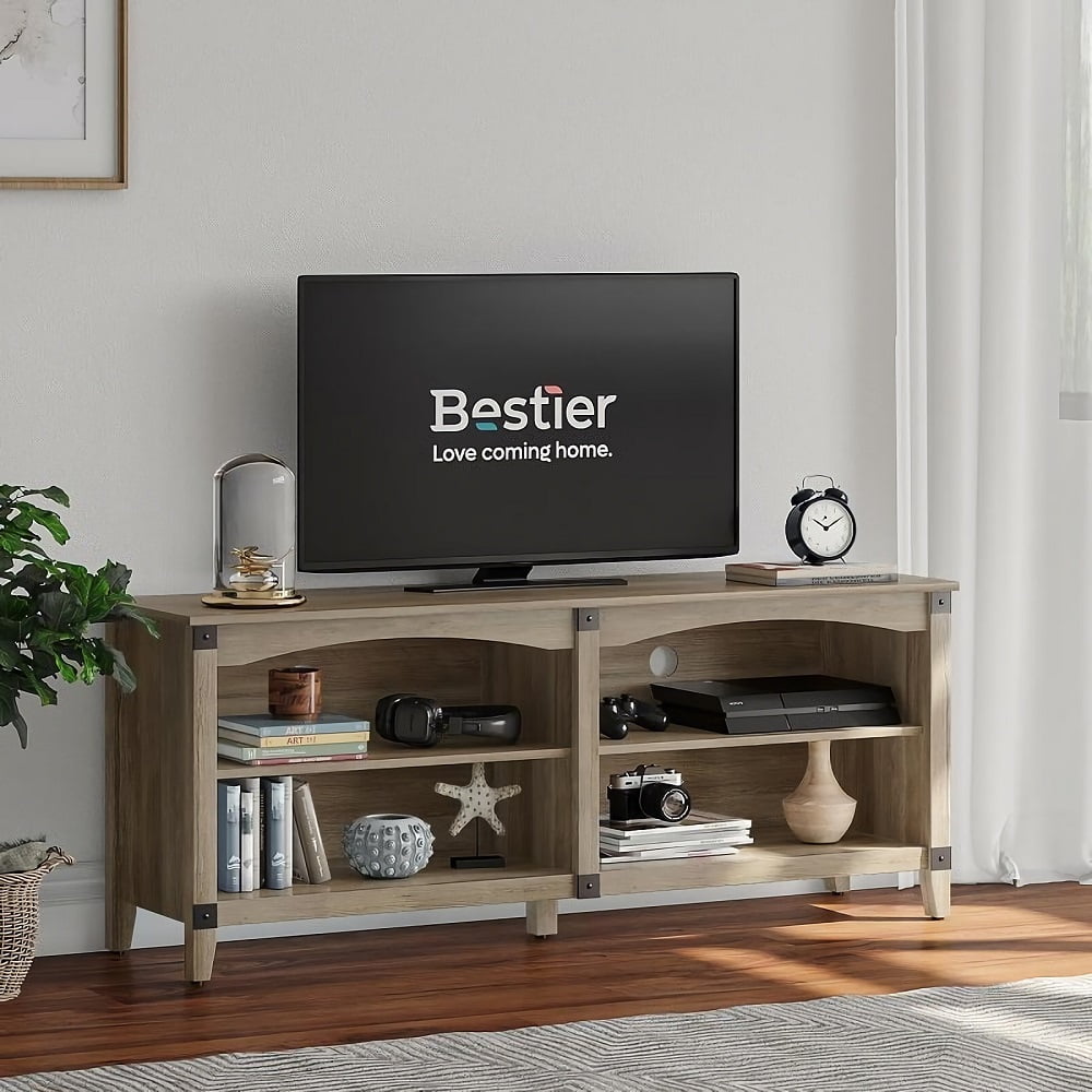 Bestier Farmhouse TV Stand for TVs up to 65", Wash Grey