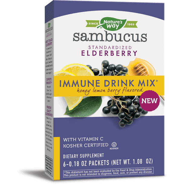 Sambucus Standardized Elderberry Immune Drink Mix Honey Lemon Berry 6