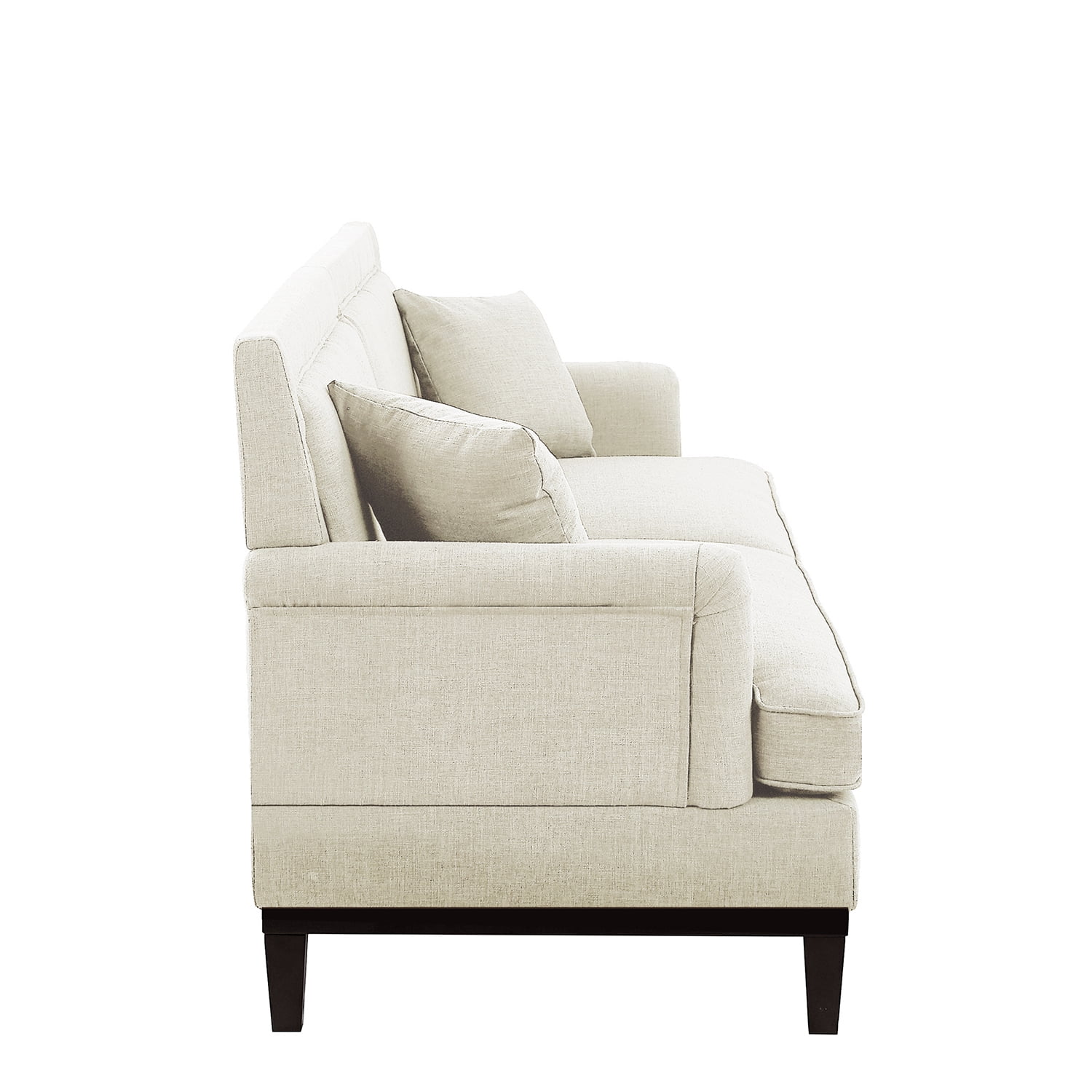 Kadyn Upholstered Loveseat Sofa, Sofa Couches with Wooden Legs and Two Throw Pillows for Living Room, Beige