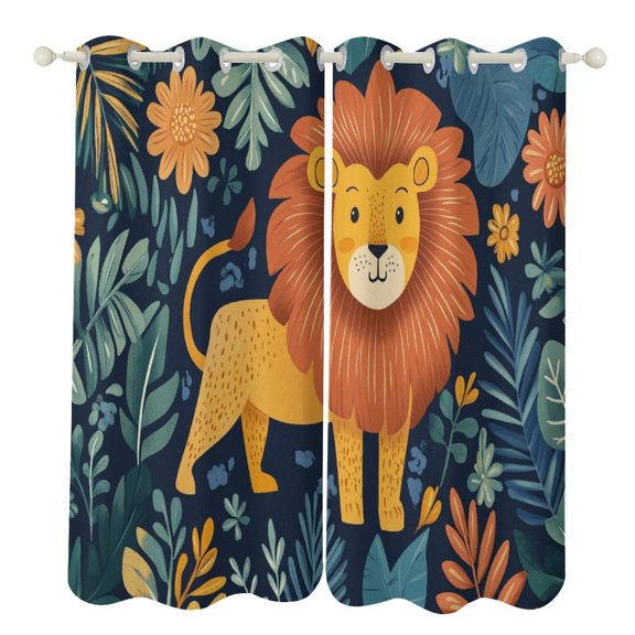 Forest Lion (10) Curtains Watercolor Theme Window Curtains Grommet Blackout Drapes for Living Room Bedroom