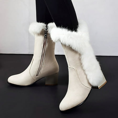 

Snow Boots Women s Winter Plush Warm High Heeled Shoes Thick Heel Suede Medium Sleeve Snow Boots