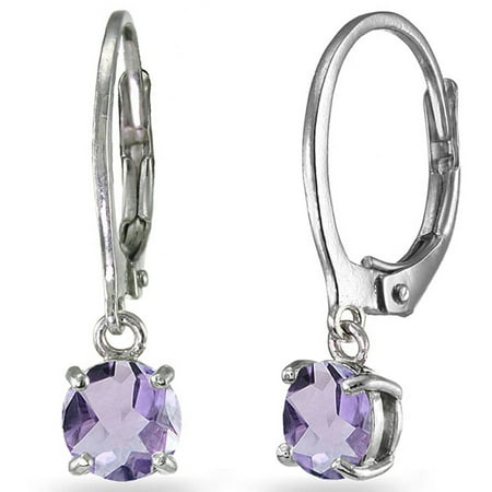 Tacori Amethyst Earrings - Amethyst Sterling Silver 6mm Round Dangle Leverback Earrings