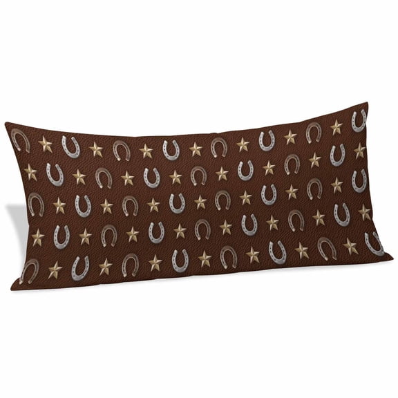 Brown Horseshoe Body Pillow Covers 20"x54", Western Country Star Vintage Soft Brushed Microfiber Breathable Throw Pillow Covers, Decorative Pillowcase with Zipper for Couch Sofa Bedroom Living Room