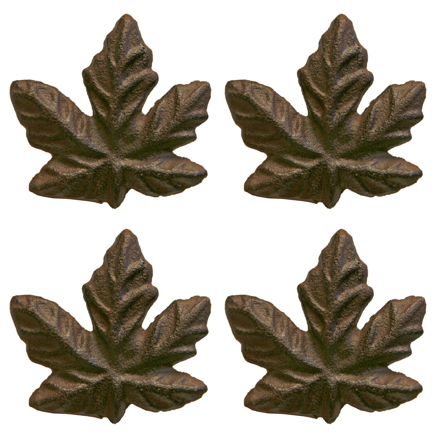 Maple Leaf Shaped Drawer Pulls Cast Iron Set of 4