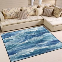 Yayeee Area Rugs for Living Room 5.2'x4' Non Slip Washable Bedroom Floor Carpet, Blue Watercolor Ocean Waves