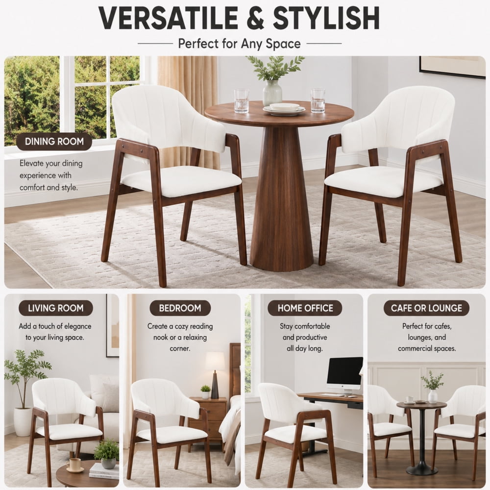 MOONMISS Mid-Century Modern Upholstered Dining Chair with Curved Back and Wooden Frame, Fabric Armchair for Dining Room Kitchen Living Room