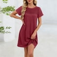 thumbnail image 2 of BRGZLK Summer Dress For Women Solid Color 2026 Casual Short Sleeve Round Neck Loose Swing Sundresses Elegant Lace Patchwork Dresses, 2 of 7