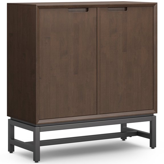 Simpli Home Banting 39 inch Wide Solid Wood Modern Industrial Medium Storage Cabinet in Walnut Brown