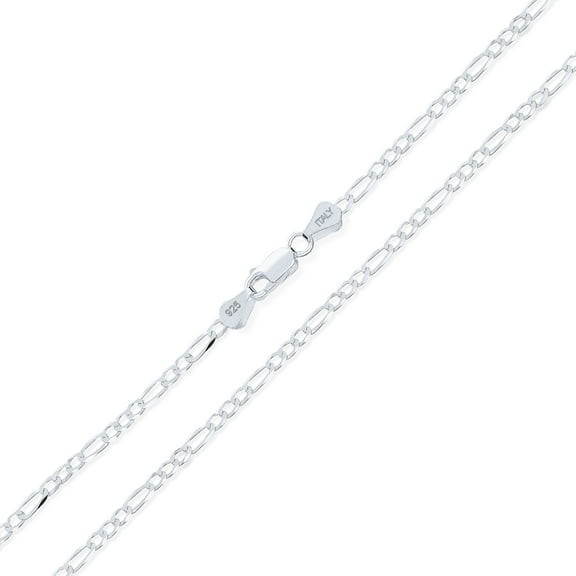 Bling Jewelry Womens 2MM Strong Solid .925 Sterling Silver Figaro Link Chain Necklace